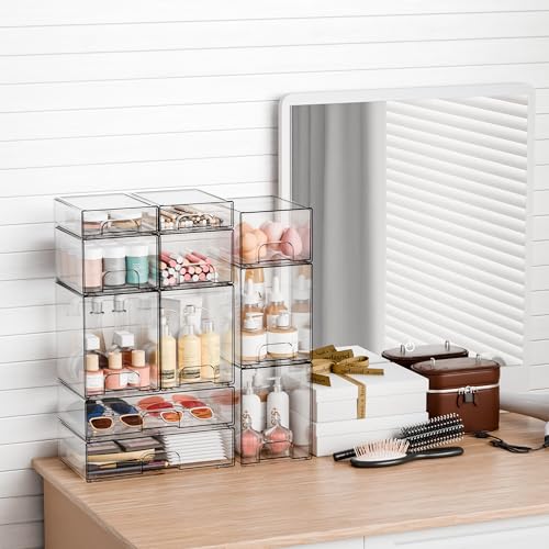 12.1''W Clear Stackable Storage Drawers (2 PCS / Clear-12.2 In Width)