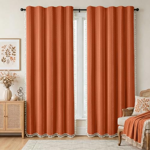 Burnt Orange 100% Boho Blackout Curtains 2 Panels 52W X 82L (Burnt Orange / 52"W x 82"L (Pack of 2))