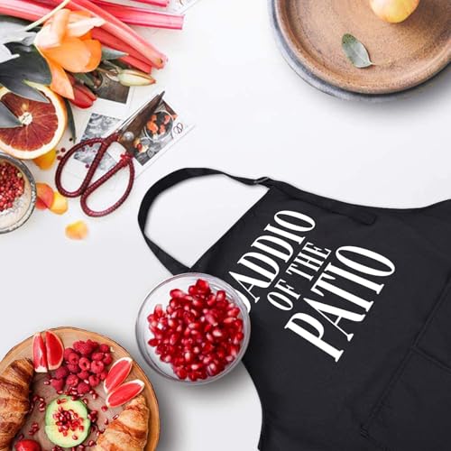 Funny Black Chef Aprons for Men Adjustable BBQ Kitchen Cooking Apron (Daddio of the Patio)