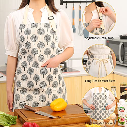 2 Pieces Cotton Linen Waterproof Bib Apron with 2 Pockets (Triangle/Tree)