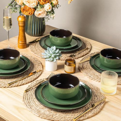 Ceramic Dinnerware Sets for 4 (Modern-Green / Service for 4 (16pcs))
