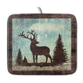 Retro Deer Forest Cabin Silhouette Dish Drying Mat Countertop 16x18 Fall Blue Sky Cloud Cartoon Elk Wild Animal Bushes Drainer Mat Pine Tree Grass Dishes Pad Rustic Dish Drainer Rack (18" x 16")