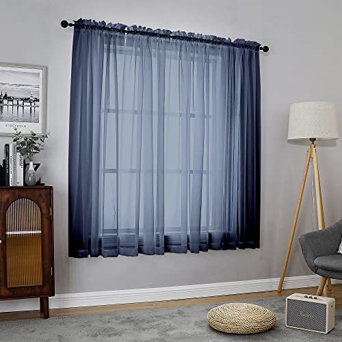Sheer Curtains 63 Inch Length 2 Panels (Navy Blue / 42"W x 63"L (Pack of 2))