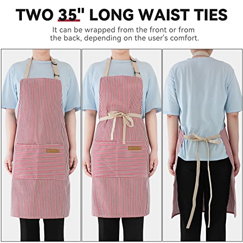 2 Pack Cooking Aprons for Women with Pockets (Red)