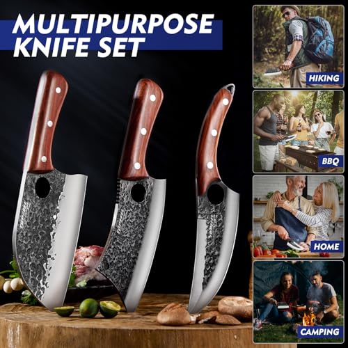 3PCS Hand Forged Kitchen Knife Set (3PCS Meat Cleaver Set)