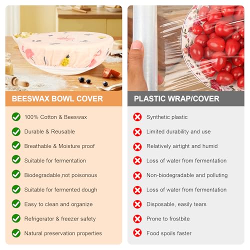 2Pcs 10inch Reusable Beeswax Elastic Bowl Covers for Bread Proofing (flamingos)