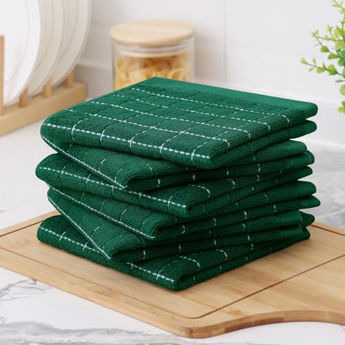 100% Cotton Terry Kitchen Dish Cloths (Dark Green / 12 X 12 - 6 Pack)