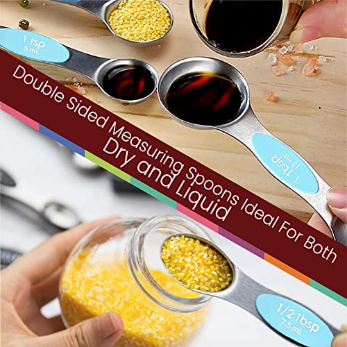 Magnetic Measuring Spoons Set of 9 Stainless Steel Dual (Blue (Aqua Sky))
