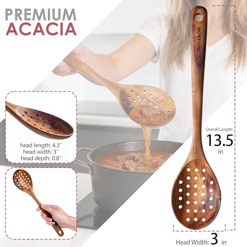 13.5" Acacia Wooden Slotted Spoon