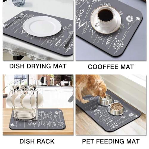 Dish Drying Mat 2 (Grey Flower / 2-Pack)