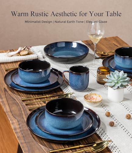 Ceramic Dinnerware Sets for 4 (Modern-Blue / Service for 4 (16pcs))