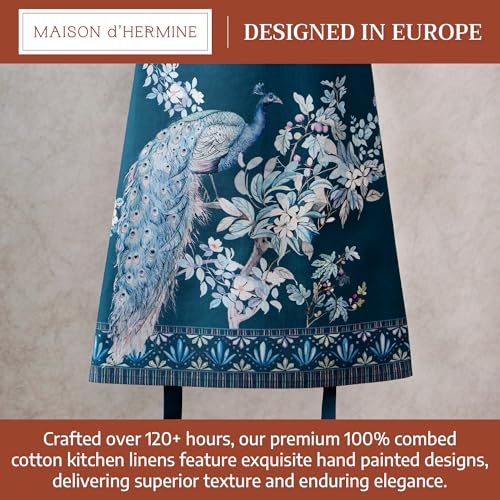 Aprons for women with Pocket 100% Cotton Pack of 1 (011 - Peacock Utopia - Deep Sea)