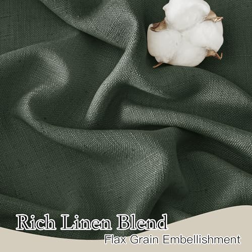 Linen Semi Sheer Curtains for Bedroom Living Room 95 inches Long (Hunter Green / 52"W x 95"L (Pack of 2))