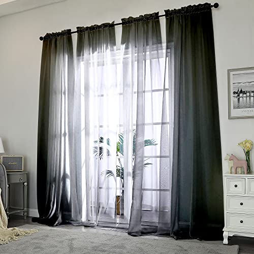 2 Panels Extra Long Sheer Window Curtains 120 Inches Length (Black / 42"W x 120"L (Pack of 2))