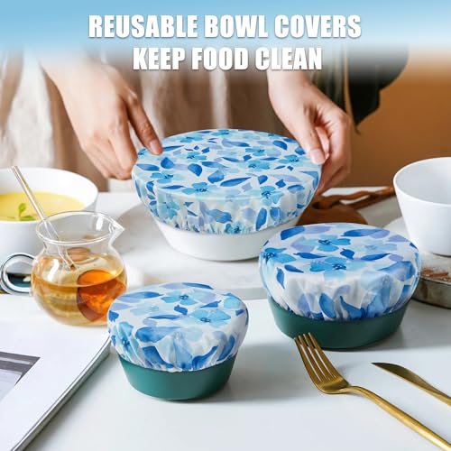 Elastic Reusable Bowl Covers for Bread Proofing (3 Pack / Blue Flower)