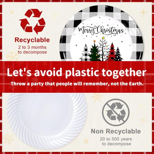 Fun Christmas Paper Plates (Christmas Black white Plaid / 50 Count (25-9" & 25-7"))