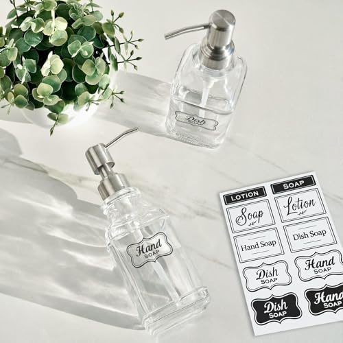 2Pack Hand&Dish Glass Soap Dispenser with Rust Proof Pump & Stickers (Silver)
