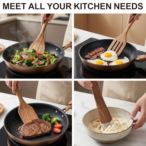Acacia Wooden Spatula Set Non Toxic Kitchen Utensil Set Slotted Turner (4 Pieces)