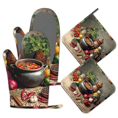 Herbs Spices Seasonings Oven Mitts and Pot Holders Set of 4 (Herbs Spices Seasonings)