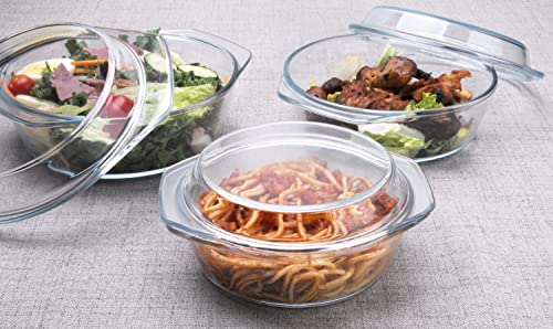 Set of 6 Pieces Round Tempered Glass Casserole Dish with Lids (0.7QT+1QT+1.5QT)
