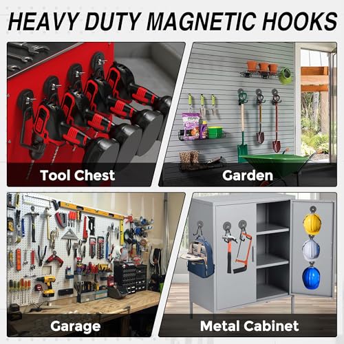 6 Pack Heavy Duty Storage Magnetic Utility Hooks Large Garage Strong Extra Magnet Hooks Hanger with Anti (2.6" Magnet-6 Pack-Black)