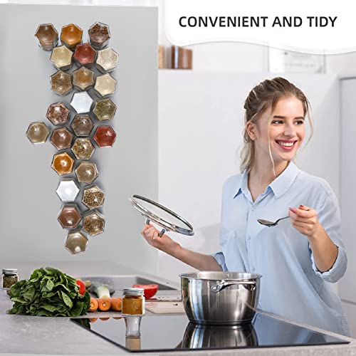 Set of 24 Hexagon Glass Spice Jars with Shaker Lids and Labels for Refrigerator (Set of 24 2oz Jars)