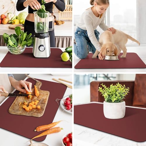 Dish Drying Mat Absorbent Dish Drying Mats for Kitchen Counter 18"x 28" (Classic Red / 28" x 18")