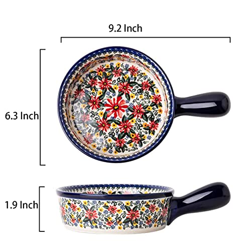 Red Daisy Flower Vintage Style Ceramic Bakeware Casserole Dish Baking Pan Lasagna Pans Baking Dish with Handles for Oven (RedDaisy / 20 OZ)