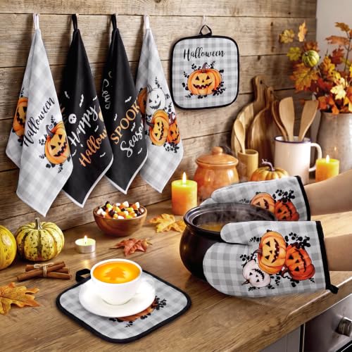 10 Pcs Halloween Kitchen Decor Set Pumpkin Kitchen Rugs (Black, Gray / Halloween Pumpkin)