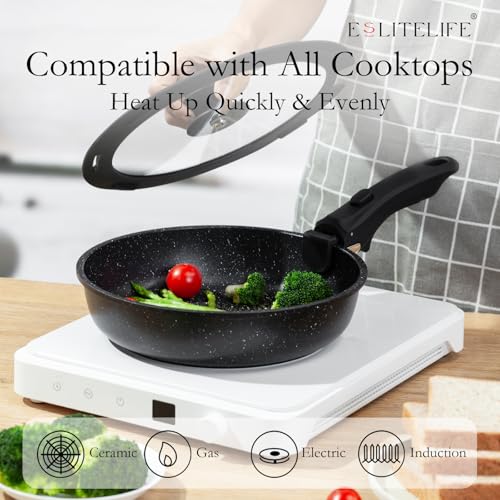 Nonstick Ceramic Frying Pans Skillets Set with Lids & Detachable Handle (Black / 7 Pcs Set: 8"+9.5"+11"+Lids)