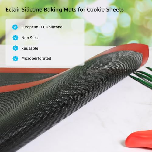 Perforated Silicone Baking Mat for Full Size Sheet Pan (Black Background with Red Trim / 24.5"L x 16.5"W)