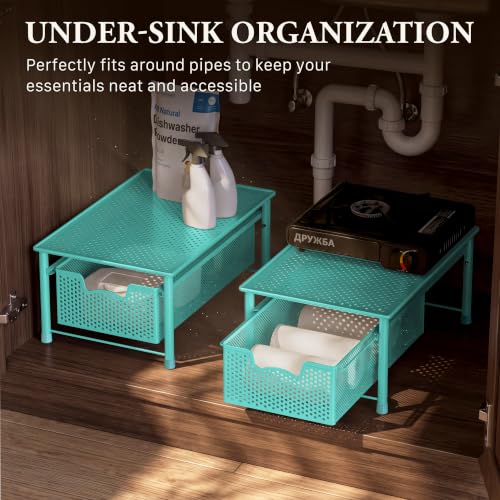 Stackable Cabinet Basket Drawer Organizer (1-Tier / Turquoise)