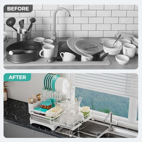 2 Tier Large Dish Drying Rack (White)