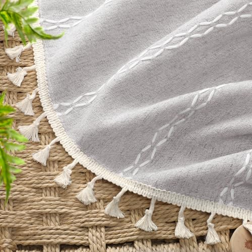 Grey 100% Boho Blackout Curtains 84 Inch 2 Panels with Tassels (Grey / 52"W x 84"L (Pack of 2))
