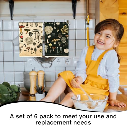 6 Pcs Mushroom Kitchen Towels Vintage Farmhouse Dishcloth Set (Mushroom)