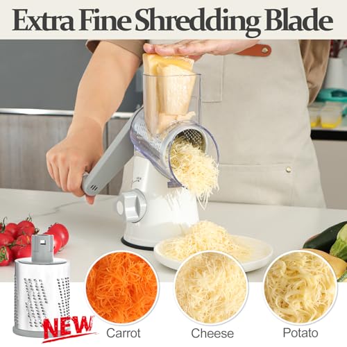 Rotary Cheese Grater Hand Crank Cheese Shredder for Fresh Cheese (5 BLADES / White)