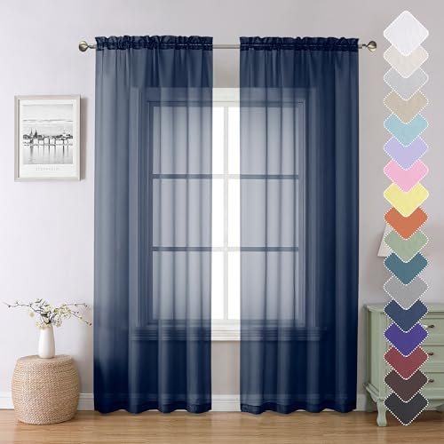Navy Blue Sheer Curtains 84 Inches Long 2 Panels Set (Navy Blue / 40"W x 84"L (Pack of 2))