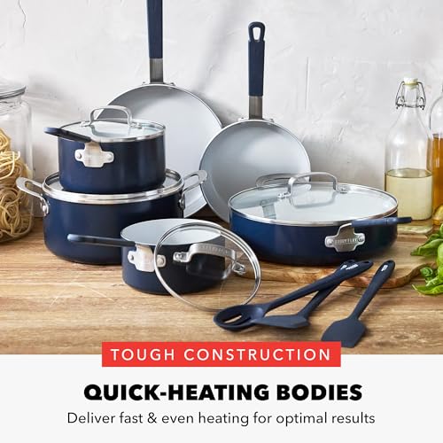 x Bobby Flay 13 Piece Nonstick Cookware Pots and Pans Set (13 Piece Cookware Set / Navy Blue)