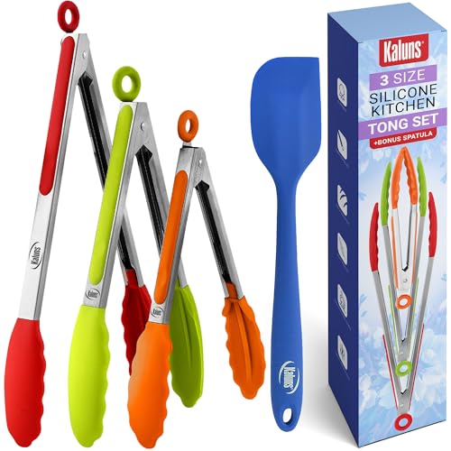 Kitchen Tongs for Cooking Grilling Set of 4 (Multicolor)