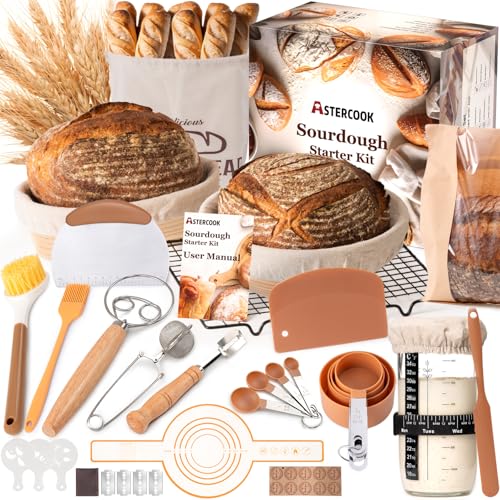 Sourdough Starter Kit with Round & Oval Banneton Bread Proofing Basket