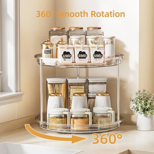 2 Tier Lazy Susan Turntable Organizer for Cabinet (1 Pack Clear / 9 inch)