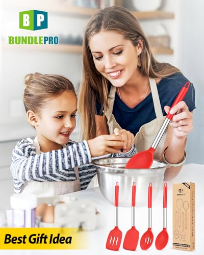 Pack of 4 Silicone Cooking Utensils Set (Red)