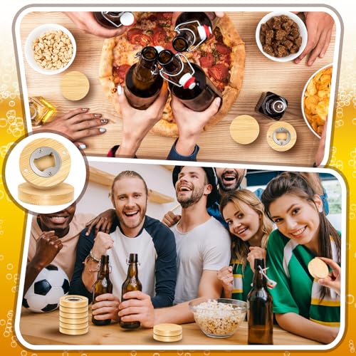 100 Pcs Magnetic Bottle Opener 2.5in DIY Bamboo Round Beer Opener