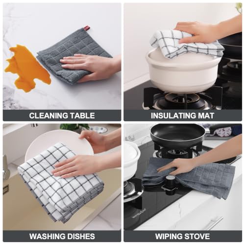 Premium Cotton Kitchen Dish Cloths 12"x 12" (Grey / 12" X 12" - 8 Pack)