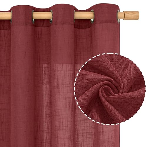 Burgundy Red Linen Curtains 48 Inch Length 2 Panels (34"W x 48"L (Pack of 2) / Burgundy Red)