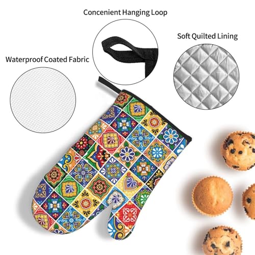 Mexican Talavera Tile Oven Mitts and Pot Holders Sets of 3 (Mexican)