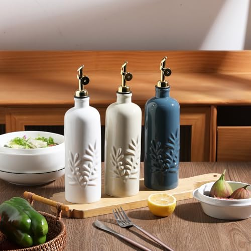 Sweejar 18 Oz Oil Dispenser for Kitchen with Gravity Spout (White / 18 Oz(Silver Spout))