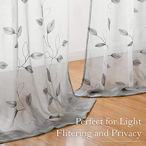 Light Grey Sheer Curtains Leaf Embroidered (52"W x 63"L (Pack of 2) / 3-grey)