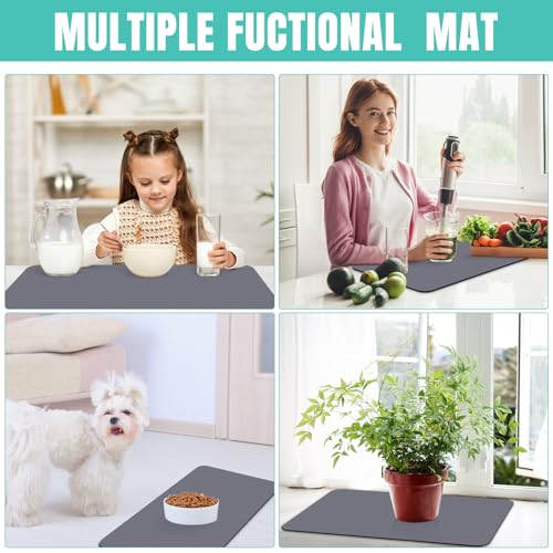 Coffee Mat Super Absorbent Dish Drying Mat Coffee Bar Mat 18"x 36" (Gray / 36" x 18")