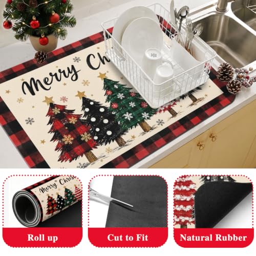 Christmas Dish Drying Mat Kitchen Countertop (RedBlack / 19" x 12")